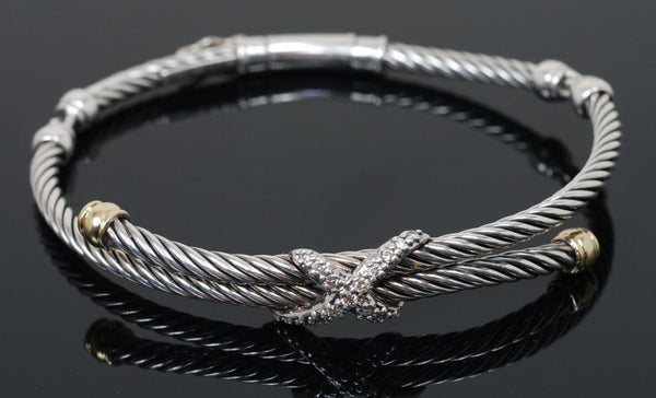 David Yurman X Collection Diamond 18K Gold & Sterling Silver Cable Bracelet