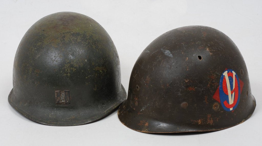 Korean War US Army Helmet w/ Welded Captains Bars (45th & 95th Infantry Liner)