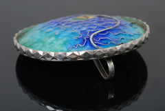 Amazing Cloisonné Enamel Sterling Silver Flower Pendant / Brooch Combo