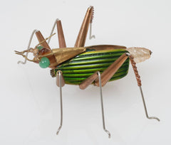 Green Enamel & Bead Beetle Bug Brooch/Pin