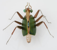 Green Enamel & Bead Beetle Bug Brooch/Pin