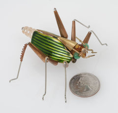 Green Enamel & Bead Beetle Bug Brooch/Pin