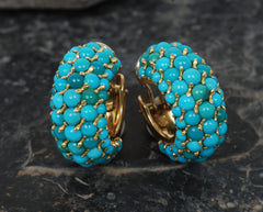 Vintage POMELLATO 18K Gold & Pave Turquoise Earrings