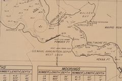 Original 1944 WWII PEARL HARBOR Chart "Moorings Berths & Aids to Navigation"