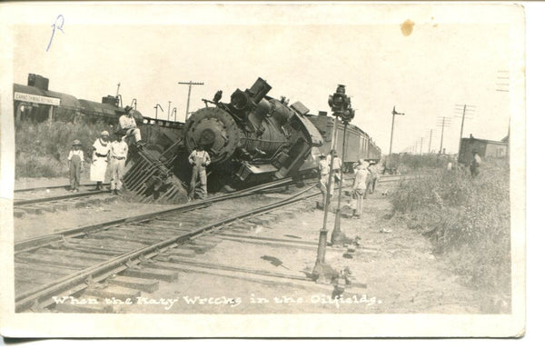 Katy Railroad Oil Field Wreck Postcard/RPPC - Burkburnett Texas