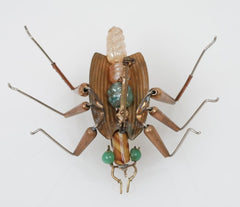 Green Enamel & Bead Beetle Bug Brooch/Pin