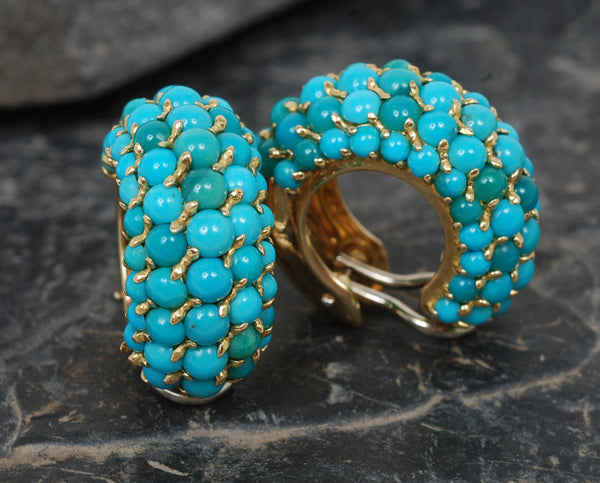 Vintage POMELLATO 18K Gold & Pave Turquoise Earrings
