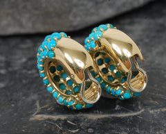 Vintage POMELLATO 18K Gold & Pave Turquoise Earrings