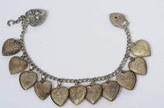 1940's Vintage Puffy Hearts Charm Bracelet