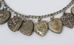 1940's Vintage Puffy Hearts Charm Bracelet