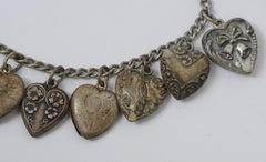 1940's Vintage Puffy Hearts Charm Bracelet