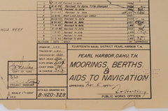 Original 1944 WWII PEARL HARBOR Chart "Moorings Berths & Aids to Navigation"